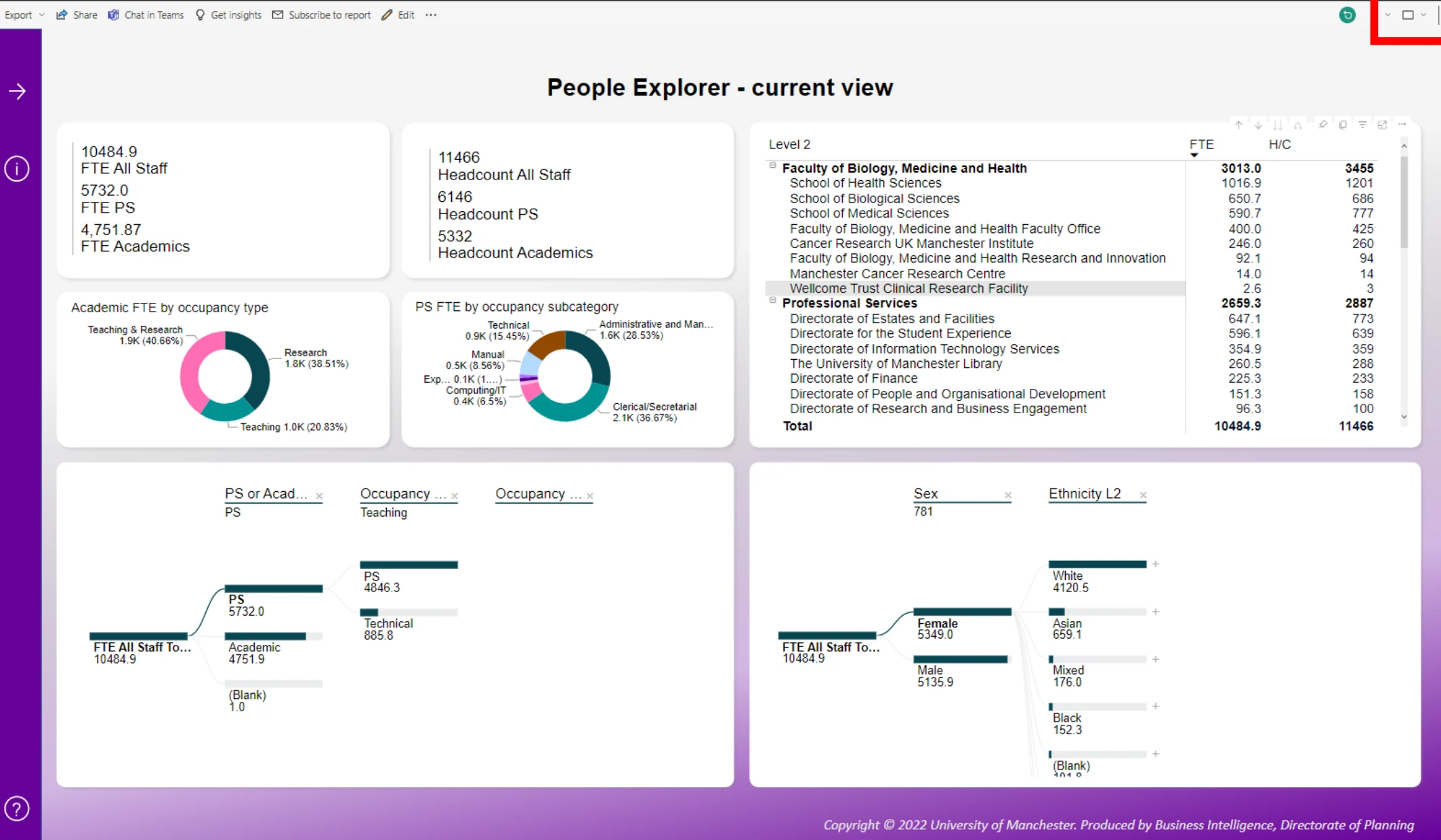 University of Manchester Power BI dashboard example