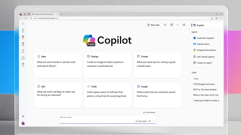 Microsoft 365 Copilot chat interface showing AI assistant capabilities