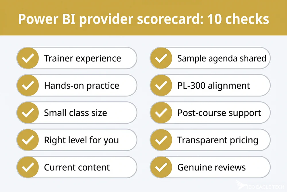 A provider-choice scorecard for judging a UK Power BI training course before booking