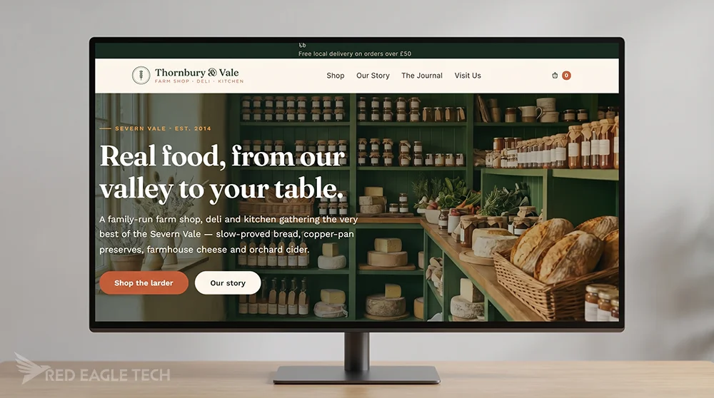 A cared-for WordPress site shown on a monitor, hosted and maintained by Red Eagle Tech
