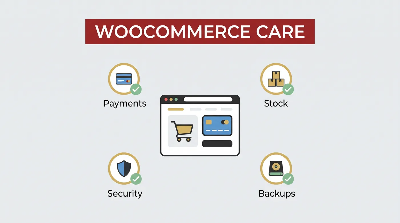 WooCommerce care checks after an update: checkout payment, stock, security and order backups