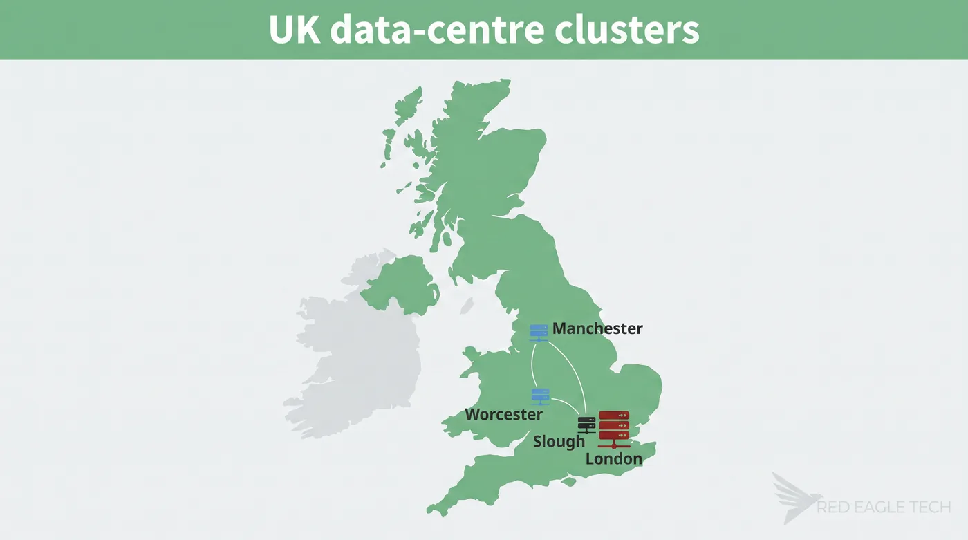Map of UK data centre locations for managed WordPress hosting