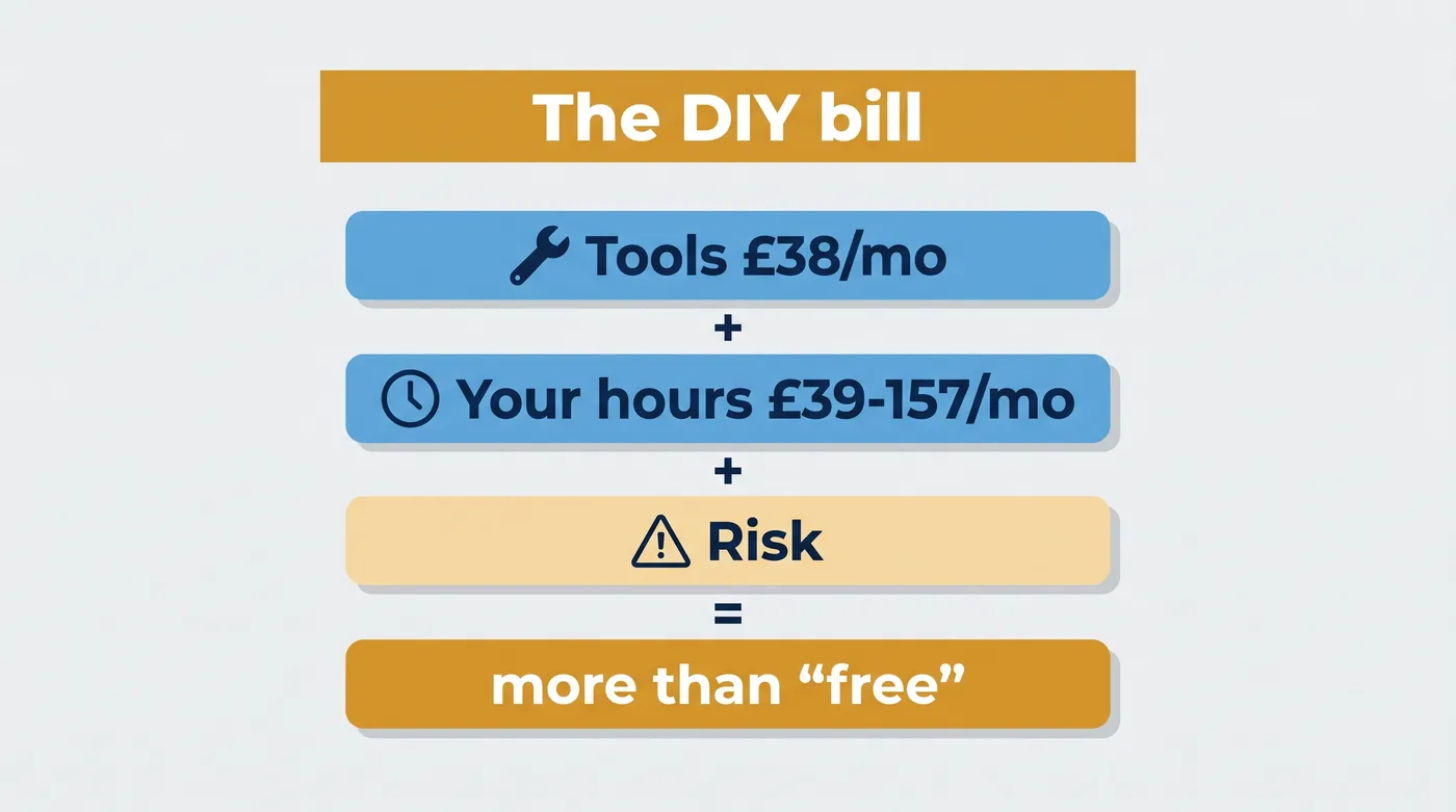 The true monthly cost of DIY website maintenance: tools, hours and incident risk added up