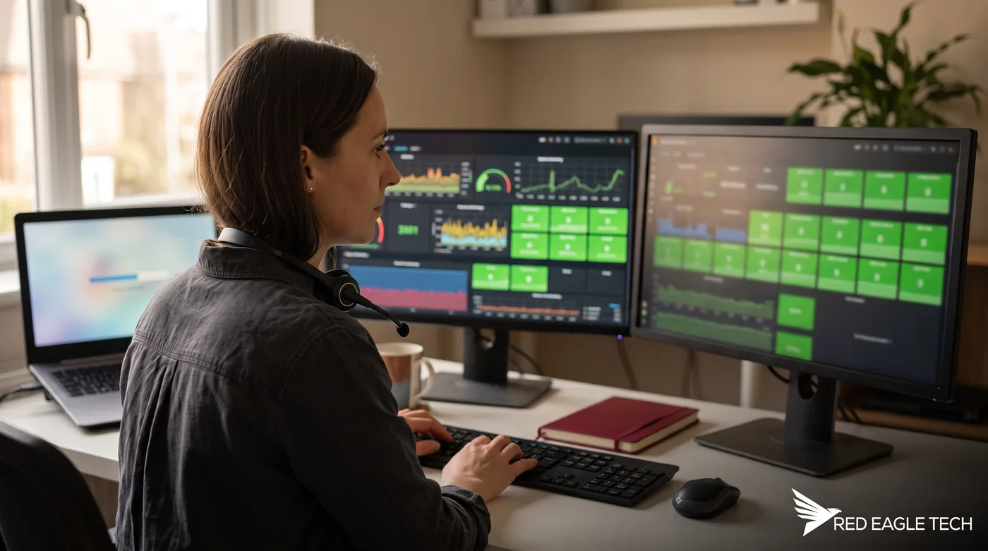 An engineer working through a managed IT onboarding - deploying agents and building the security baseline