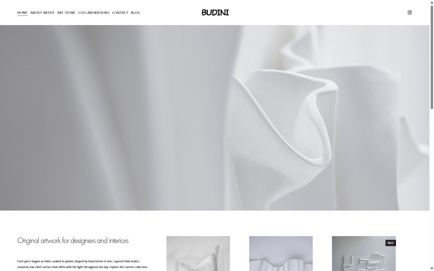Budini artist website homepage