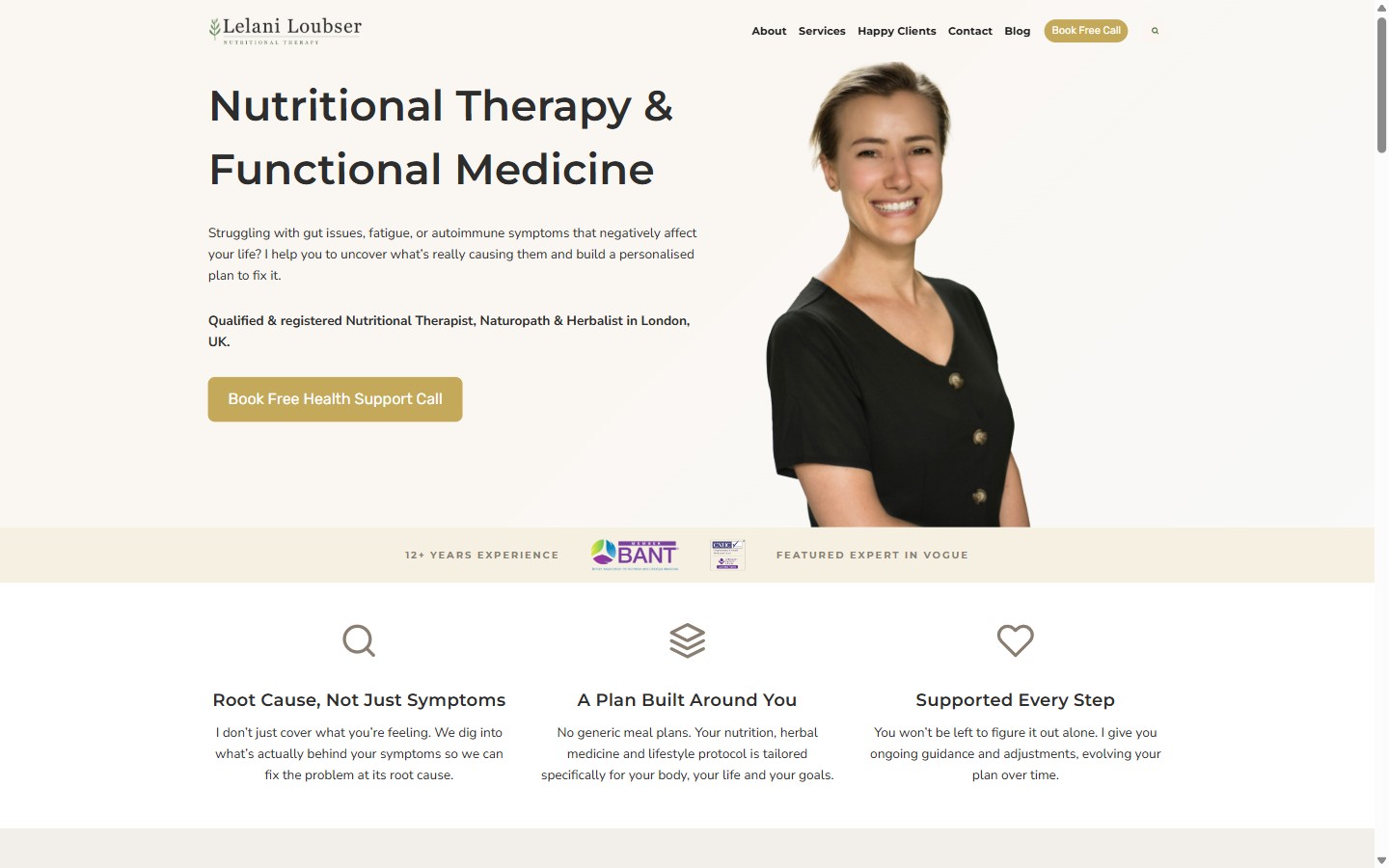 Lelani Loubser nutritional therapist website homepage