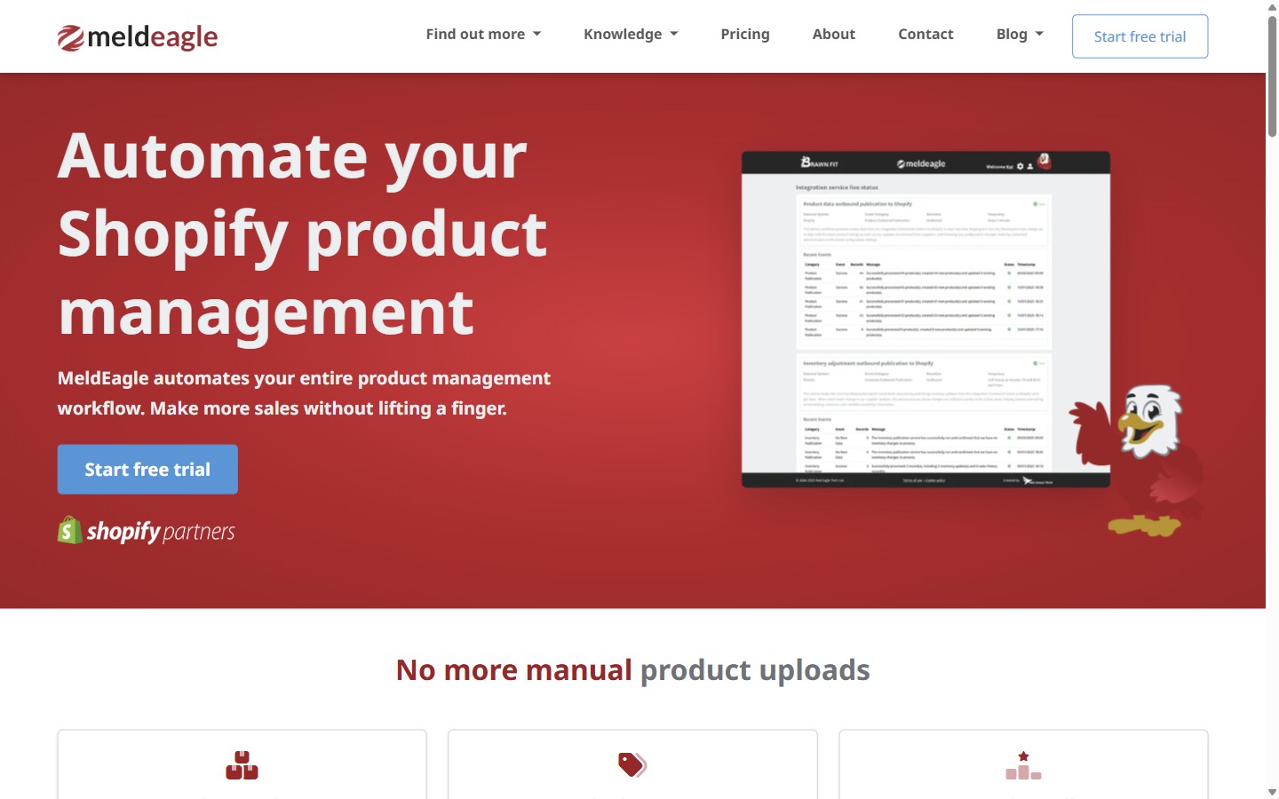 MeldEagle Shopify automation platform homepage