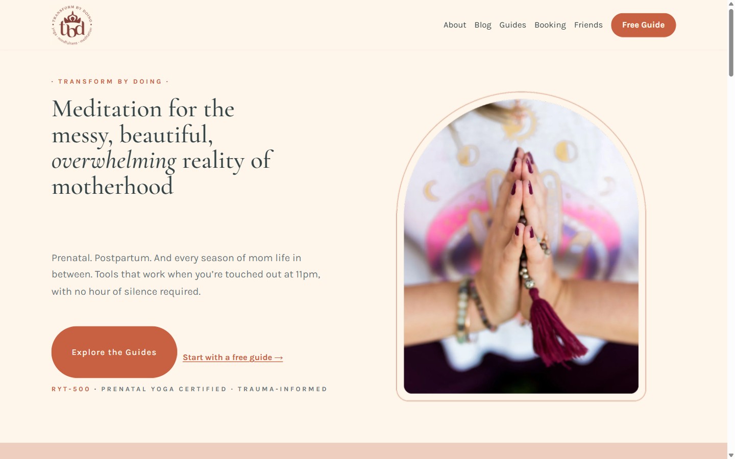 Transform by Doing meditation and mindfulness website homepage