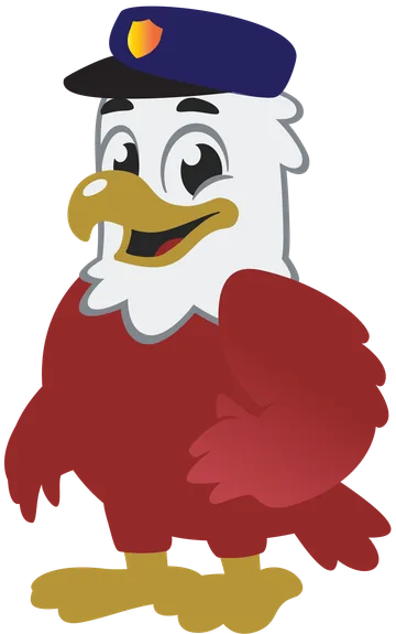 Meldrick, the Red Eagle Tech eagle mascot, wearing a security cap