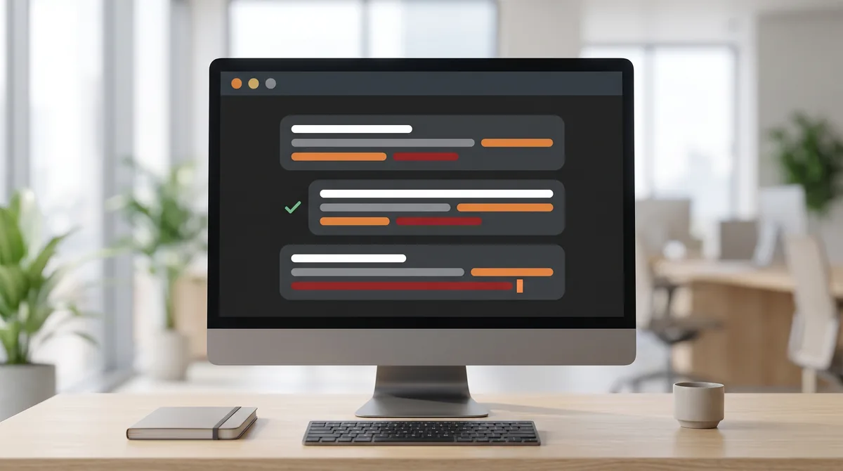 A Claude Code terminal session displayed on a monitor in a bright, modern office